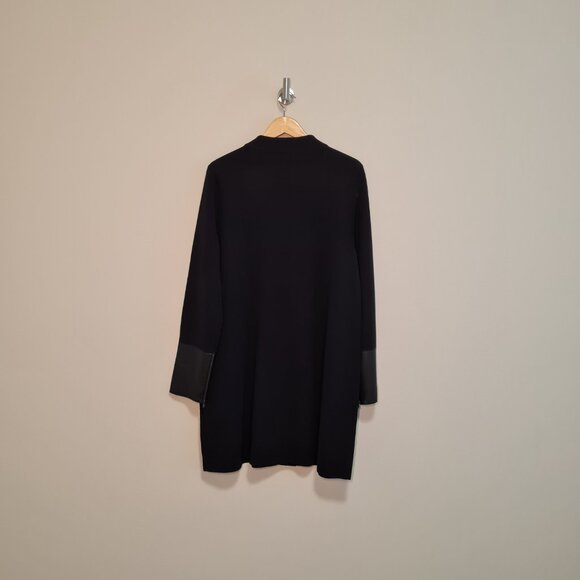 Eileen Fisher NEW Cardigan Sweater 100% Wool Leather Cuffs XL NWT Black Coat - Picture 3 of 13